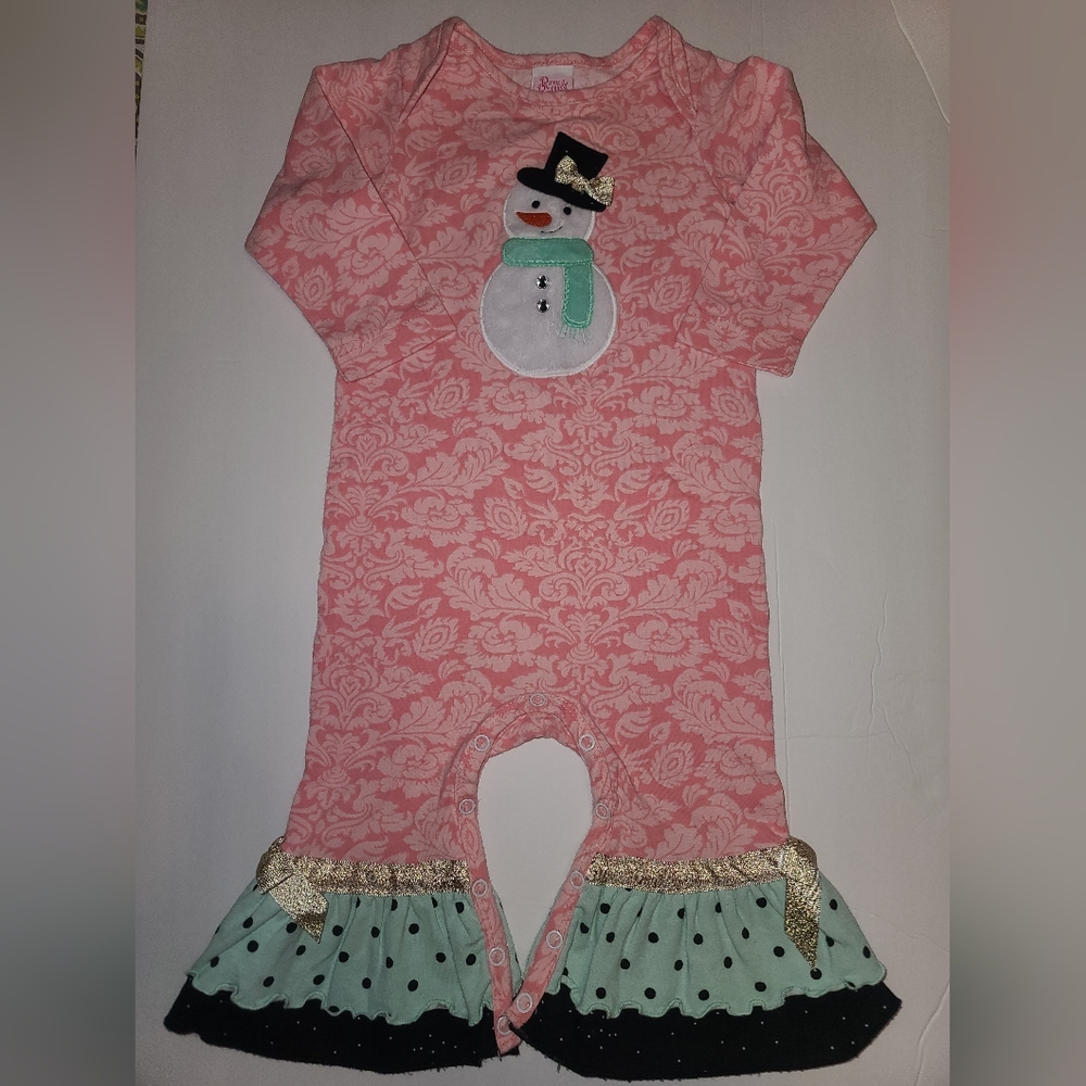 Ricrac & Ruffles snowman romper size 12 months